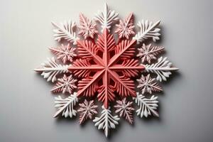 AI generated Artistic arrangement of candy canes in a snowflake design, christmas background photo