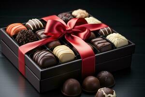 AI generated Experience the magic of the holidays with a box of exquisite chocolates, merry christmas images photo