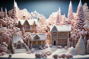 AI generated Gingerbread house cookies creating a magical winter tableau, xmas images photo