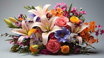 AI generated An eye-catching image of a colorful bouquet of freshly-picked spring flowers. photo