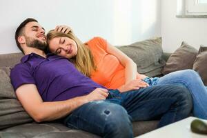 Couple enjoys spending time together at their home. photo