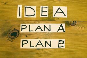 imagen de palabra idea y plan un y plan b, espalda -arriba plan concepto.tonificado foto. foto