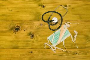 Image of medical equipment on wooden table.Toned photo. photo