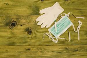 Image of medical equipment on wooden table.Toned photo. photo