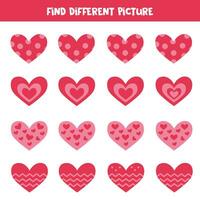 Find different pink heart in each row. Logical game for preschool kids. vector