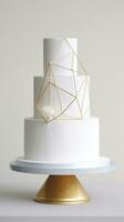 AI generated A modern and minimalist wedding cake with geometric shapes and gold accents photo