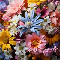 AI generated An eye-catching image of a colorful bouquet of freshly-picked spring flowers. photo