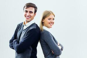 Portrait of  happy businesswoman and businessman photo