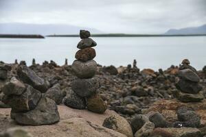 View on rocks and sea from Reykjavik in Iceland. photo