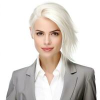 AI generated beautiful businesswoman with brown short hair, halfbody isolated. photo