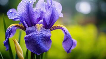 AI generated A close-up of a purple iris with a soft focus background photo