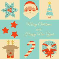 Christmas and New Year poster and greeting card in retro style. vector