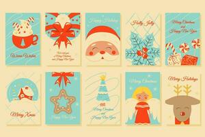 Set of Christmas and New Year posters and greeting cards in retro style. vector