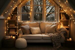 AI generated String lights crafting a comfortable space, christmas picture photo