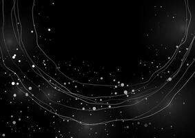 Abstract grey silver wavy lines and shiny dots on black background vector