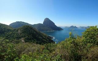 Panoramic view of Sugarloaf Mountain and Guanabara Bay in Rio de Janeiro Brazil photo