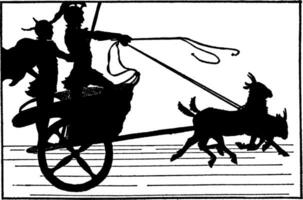 Men in Chariot Pulled by Goats, vintage illustration. vector