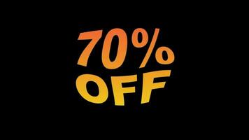 Animation of 70 percent discount offer 70 percent off animation isolated on black background. video