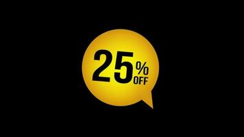 25 percent off animation isolated on black background. 25 percent off promotion animation. 25 percent off discount. Off 25 percent. Sales concept. text animation video