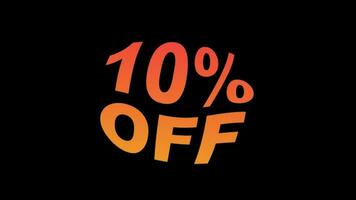 Animation of 10 percent discount offer 10 percent off animation isolated on black background. video
