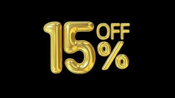 Animation of 15 percent discount offer 15 percent off animation isolated on black background. video