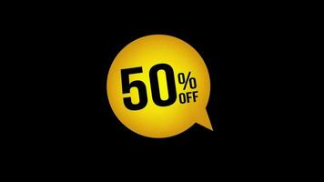 50 percent off animation isolated on black background. 50 percent off promotion animation. 50 percent off discount. Off 50 percent. Sales concept. text animation video