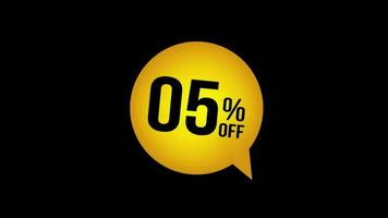 5 percent off animation isolated on black background. 5 percent off promotion animation. 5 percent off discount. Off 5 percent. Sales concept. text animation video