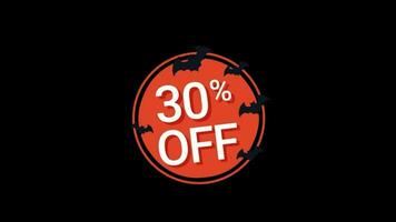 Animation of 30 percent discount offer 30 percent off animation isolated on black background. video