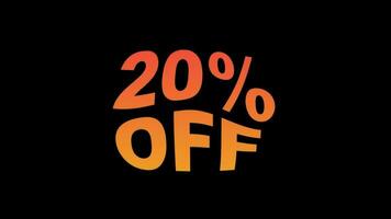 Animation of 20 percent discount offer 20 percent off animation isolated on black background. video