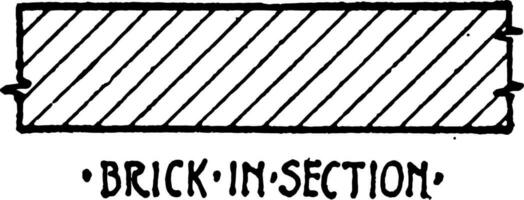 ladrillo en sección material símbolo, ladrillo usado en construcción, Clásico grabado. vector