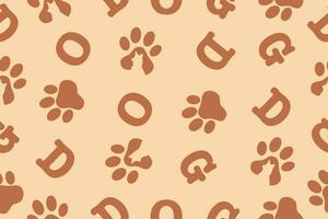 Seamless pattern. Background of the word dog and paw print. Vector illustration