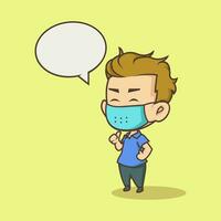 illustration of chibi using a mask to avoid viruses vector