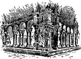 Cloister continuous and solid architectural barrier vintage engraving. vector