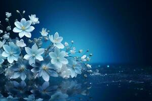 AI generated Luxury blue background with beautiful flowers photo