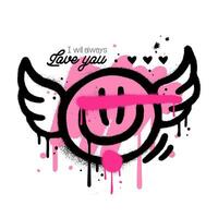 Happy Valentines Day Urban Graffiti With cupid emoji with wings. Trendy 90s vintage Vector Illustration