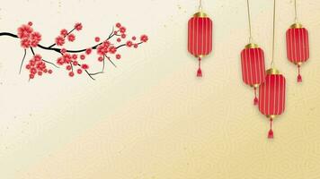 Chinese New Year Background with Red Lanterns and Branches, Happy Chinese New Year Sakura Flowers And Lanterns Background video