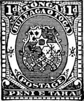 Tonga 1 d Stamp in 1893, vintage illustration. vector