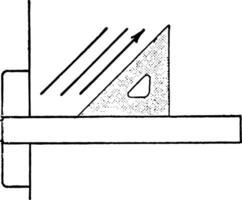 Triangle Set Up for 45 Degrees, constructing an isosceles right triangle,  vintage engraving. vector