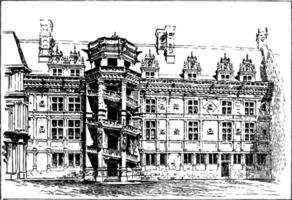 Blois Palace, an example of Renaissance architecture, vintage engraving. vector