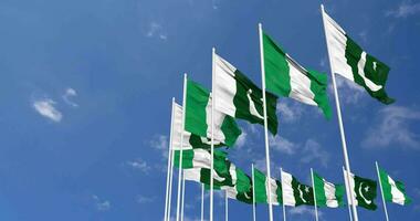 Pakistan and Nigeria Flags Waving Together in the Sky, Seamless Loop in Wind, Space on Left Side for Design or Information, 3D Rendering video