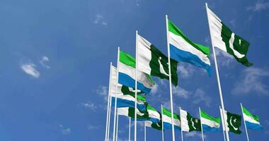 Pakistan and Sierra Leone Flags Waving Together in the Sky, Seamless Loop in Wind, Space on Left Side for Design or Information, 3D Rendering video