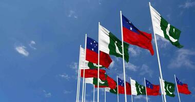 Pakistan and Samoa Flags Waving Together in the Sky, Seamless Loop in Wind, Space on Left Side for Design or Information, 3D Rendering video