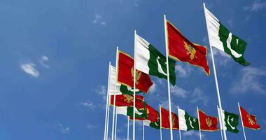 Pakistan and Montenegro Flags Waving Together in the Sky, Seamless Loop in Wind, Space on Left Side for Design or Information, 3D Rendering video