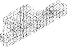 Isometric Sketch, applied to its sides,  vintage engraving. vector