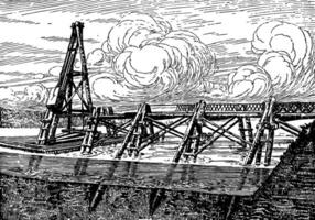 César puente terminado el rin construido por julius César Clásico grabado. vector