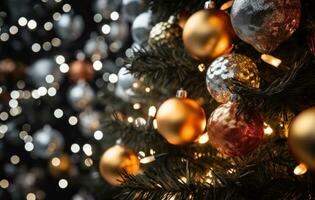 ai generado un Navidad árbol, en el estilo de oscuro oro y ligero ámbar, Mancha medida foto