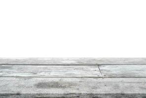 Striped wooden gray tabletop on white background photo