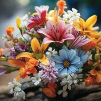 AI generated An eye-catching image of a colorful bouquet of freshly-picked spring flowers. photo