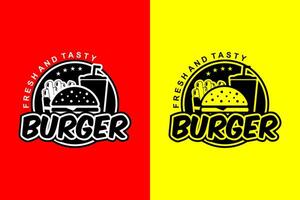 Burger logo fresh and tasty design template vector