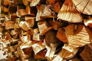 a pile of wood photo